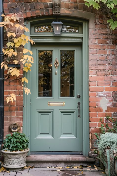 Create a vibrant entrance at your brick house with 40 front door color ideas. #VibrantEntrance #BrickHouse #FrontDoorColor Front Doors With Orange Brick, Exterior Door Colors Sherwin Williams, Front Door Colors With Orange Brick, Front Door And Shutter Colors On Brick, Door Color Brick House, Colored Front Door Brick House, New Front Door Before And After, Doors Front Entrance, Front Door Color With Red Brick House