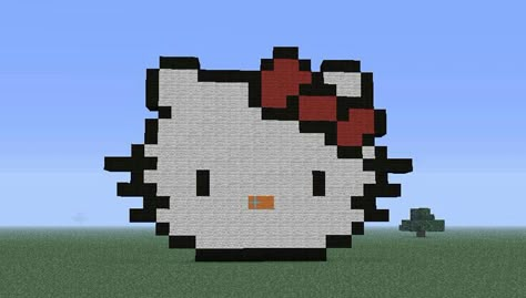 Hello Kitty in Minecraft Hello Kitty Minecraft, Minecraft Pattern, Hello Kitty House, Cool Minecraft Creations, Cute Minecraft Houses, Pixel Art Templates, Hello Kitty Aesthetic, Minecraft Pixel Art, Cool Minecraft