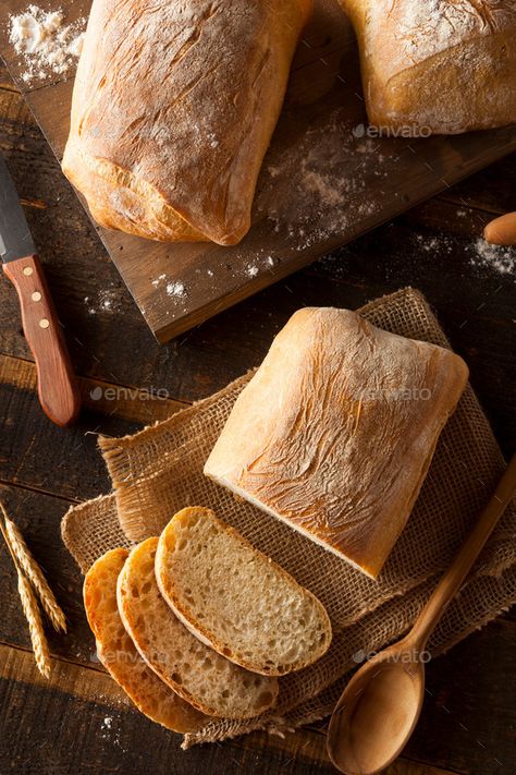 Ciabatta Photography, Homemade Crusty Bread, Homemade Ciabatta, Homemade Ciabatta Bread, Bread Photo, Baking Photography, Paris Breakfast, Bread Shop, Ciabatta Bread