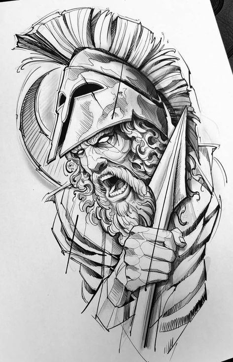 Zeus Tattoo, Spartan Tattoo, Greek Mythology Tattoos, Tattoo Zeichnungen, Warrior Tattoos, Mythology Tattoos, Geniale Tattoos, Greek Tattoos, Tattoo Art Drawings