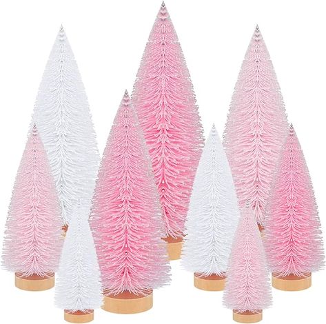 Amazon.com: Leyndo 9 Pcs Artificial Mini Christmas Tree Xmas Sisal Bottle Brush Trees with Wood Base Christmas Pine Trees for Christmas Party Table Top Decor Winter Ornaments Home Kitchen Crafts (Multi Color) : Home & Kitchen Trees For Christmas, Pink Christmas Wreath, Holiday Room Decor, Christmas Party Table, Winter Ornaments, Pink Xmas, Craft Lights, Christmas Tree Set, Brush Trees