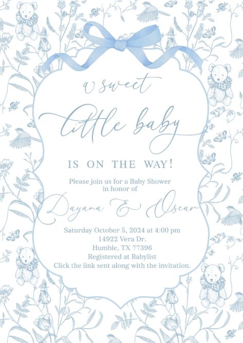 Blue Toile Baby Shower Decor, Toile Baby Shower Theme, Toile Pattern, Welcome Card, Blue Toile, Gender Reveal Party Decorations, Everyday Hacks, Baby List, Baby Shower Theme