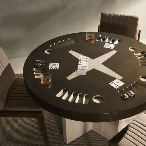 Modern Game Room Modern Game Room, Casino Table, Poker Room, Aging Metal, Foosball Table, Modern Games, Side And End Tables, Fire Table, Poker Chips