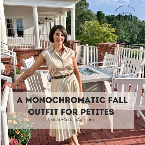 Add a dash of chicness to your fall wardrobe with our "Monochromatic Fall Outfit for Petites". Tailored to enhance petite figures, these outfits blend cozy autumn shades with sophisticated style. Harness the power of monochrome to create an effortlessly put-together look, perfect for crisp fall days. Elevate your autumn aesthetics now! Monochromatic Outfit Autumn, Monochromatic Outfit For Petite, How To Style Monochrome Outfits, Tonal Outfits Monochrome, Monochrome Hijab Outfit, Style At A Certain Age, Monochromatic Outfit, Classic Wardrobe Staples, Daily Fashion Inspiration