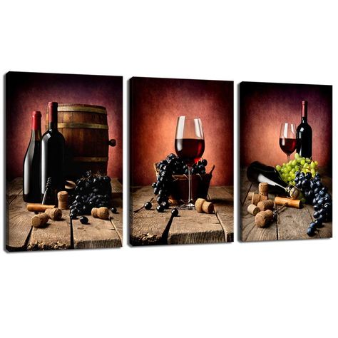 PRICES MAY VARY. Size:16"x24"x3pcs,solid wood frame Giclee artwork,printed on waterproof archival quality canvas.A perfect wall decorations art for living room,bedroom, kitchen,office,hotel,restaurant,dining room,office,bathroom,bar etc Each panel canvas art has a black hook already mounted on the wooden bar ready to hang out of box Neat flannel on the back covered the staples or tacks.We only provide high grade wall art for you Any problems with the item you received,please contact us without h Grape Pictures, Canvas For Kitchen, Wine Wall Art Decor, Wine Decor Kitchen, Wine Grape, Painting Fashion, Wine And Canvas, Wine Wall Art, Dining Room Wall Decor