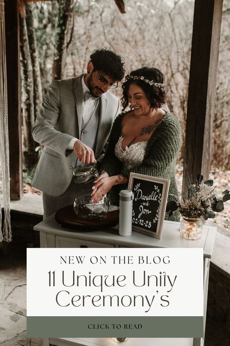 A unity ceremony is a symbolic ritual that represents the joining together of two individuals in marriage or civil union. It typically involves the couple performing a physical act or exchanging an item that represents their unity and commitment to each other. This unity ceremony can be as unique as you are as a couple and should represent your relationship in some form. Ceremony Rituals Wedding, Unity Ceremony Time Capsule, Wedding Unity Symbol Ideas, Hand Washing Ceremony Wedding, Water Unity Ceremony Weddings, Wedding Symbols Marriage Unity Ceremony, Gothic Unity Ceremony, Wedding Bonding Ceremony, Christmas Wedding Unity Ideas