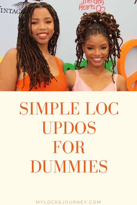 Visit mylocksjourney.com for the easiest way to do an elegant loc updo. #locs #sisterlocks #dreadlocks #chloeandhalle #halle #dreads #microlocs #blackgirlhairstyles Updos For Locs For Women, Easy Loc Updo Styles, Locs Journey, Quick Updos, Loc Updo, Chloe And Halle, Hair Challenge, Heavy Makeup, Updo Styles