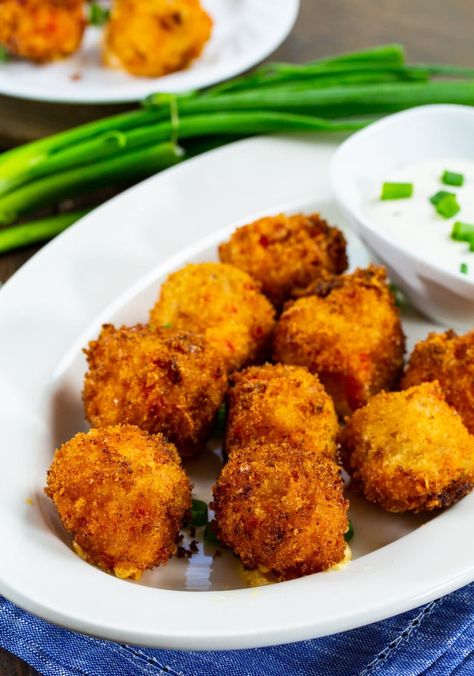 Fried Pimento Cheese Balls, Pimento Cheese Ball Recipe, Pimento Cheese Balls, Pimento Cheese Fritters, Appetizer For Party, Fried Cheese Balls, Fried Peppers, Ranch Dipping Sauce, Buttermilk Ranch Dressing