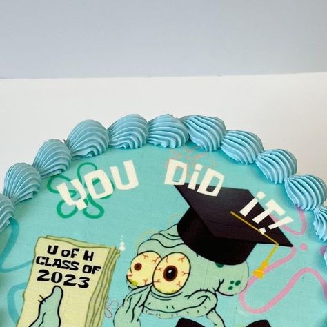 neriscakery on December 5, 2023: "Squidward graduation cake👨🏻‍🎓🐚🩵    #graduationcake #gradcake #graduation #2023graduate #uofh #squidward #squidwardcake". Squidward Graduation Cake, Squidward Graduation, Squidward Cake, Graduation Design, Graduation Cake, Graduation Cakes, Cake Decorating Tutorials, Grad Party, Grad Parties