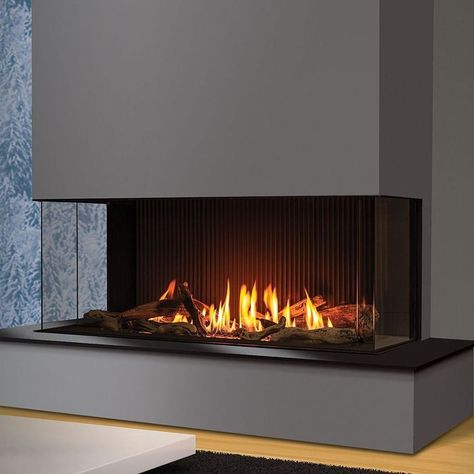 Modern Gas Fireplaces Ideas, Gas Fireplace With Tv, 3 Sided Gas Fireplace, 3 Sided Glass Fireplace, Linear Gas Fireplace, 3 Sided Fireplace Ideas, Black Fireplace Wall, Double Sided Gas Fireplace, 3 Sided Fireplace