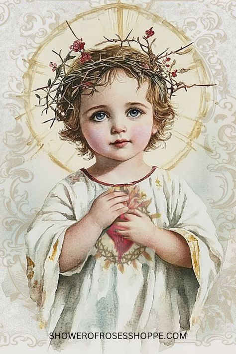 Discover the tender love of the Sacred Heart of Jesus as a Child with this beautiful image! Visit the Shower of Roses Shoppe for personalized Catholic products that inspire faith and devotion. From holy cards to unique gifts, find something special for every occasion. Click to explore more! Sacred Heart Jesus Images, Jesus As A Child, Mexican Catholic Art, Baby Jesus Pictures, Jesus Love Images, Faith Of Our Fathers, The Sacred Heart Of Jesus, Jesus Christ Painting, Tender Love