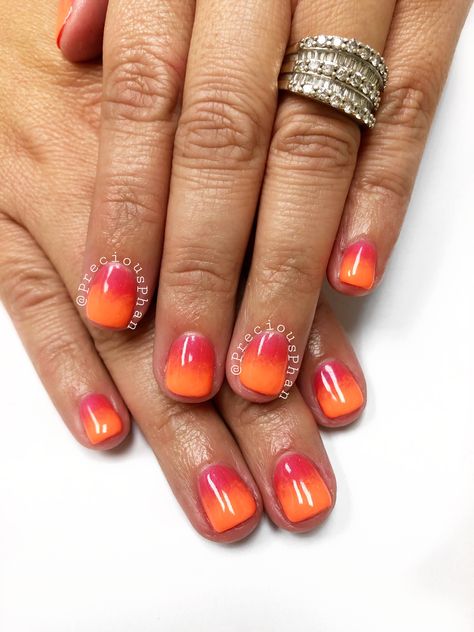 Ombré nails. Arizona sunset. Vacation nails. #PreciousPhan Sunset Toe Nails, Tequila Sunrise Nails Summer, Nails For Arizona Trip, Sunset Nails Ombre, Mexico Vacation Nails, Az Nails, Sunset Ombre Nails, Arizona Nails, Sunset Vacation