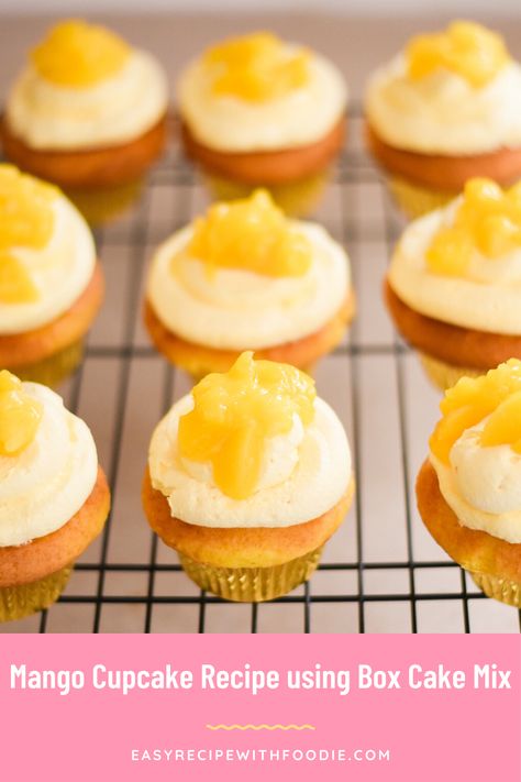 This easy mango cupcake recipe is so quick and easy! The secret to why this recipe is so easy is because the secret ingredient is store bought cake mix but elevated cake mix to make it fancy with a flare of your touch. This recipe will teach you how to to make box cake better. It is beginner friendly for those that are new to baking and want a fool proof on how to make cake and cupcakes. I hope you enjoy this box cake mix recipe! Mango Cupcake Recipe, Recipe Using Box Cake, Make Box Cake Better, Box Cake Better, Easy Whipped Cream Frosting, Fruit Cupcakes Recipes, Easy Cupcake Recipe, Fruity Cupcakes, Mango Cupcakes