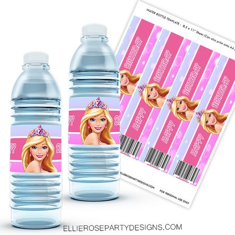 8 Ultimate Free Barbie Party Favors Printables Barbie Labels Printables, Barbie Labels Free Printables, Barbie Water Bottle Labels Free, Barbie Party Printables, Free Barbie Printables, Barbie Favors, Water Bottle Labels Free Printables, Barbie Party Theme, Barbie Party Favors