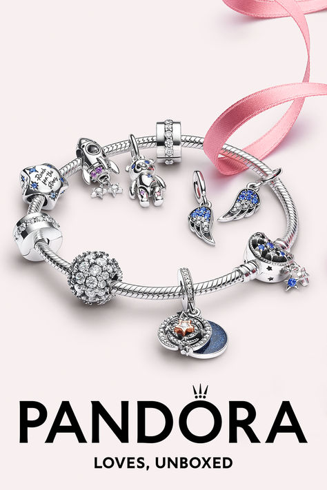 When they hang the moon, give them the stars. Unbox a starlit season with celestial-inspired pieces charms made or the brightest lights in your life. Our certified sterling silver pieces shines with hand-finished details, engraved messages, pops of sparkling colour and more. ​ Pandora Bracelet Disney, Pandora Disney Christmas Bracelet, Pandora Mickey Mouse, Pandora Celestial Bracelet, Pandora Bracelet Mickey Mouse, Pandora Bracelet Charms Ideas, Pandora Bracelet Designs, Pandora Bracelet Charms, Diamond Jewelry Designs