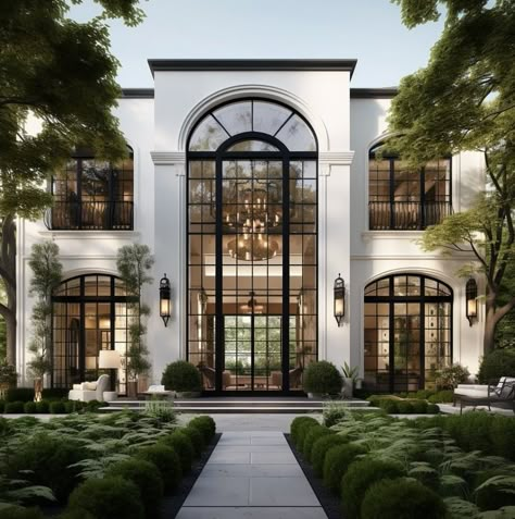 Luxury Home Aesthetic Exterior, French Modern Home Exterior Design, French Mansion Floor Plan, Modern French House Exterior, Modern Mansion Floor Plan, Dream Home Exteriors, Modern French Mansion, French Modern Home Exterior, Modern Neoclassical Architecture