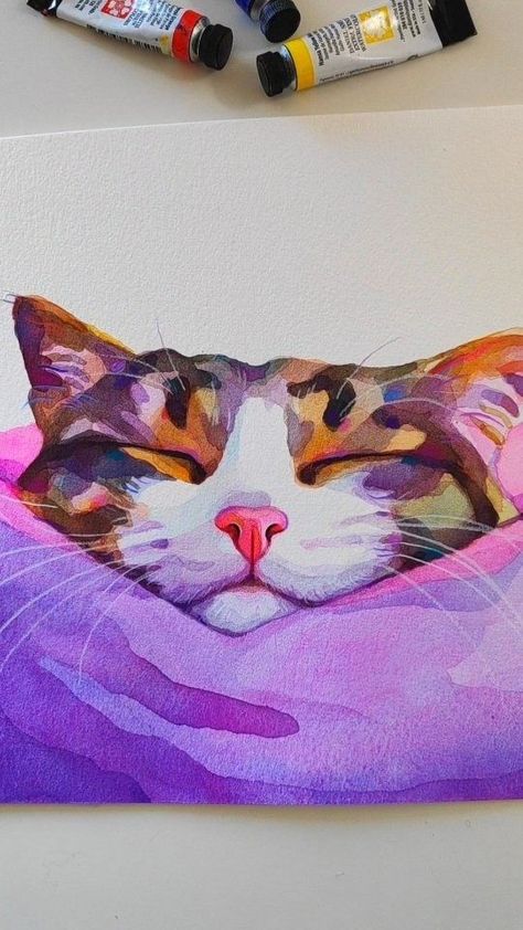 Cat Sketch Simple, Cat Sketch Easy, Funny Pet Photos, Cat Pencil Sketch, Simple Watercolour Painting, Cute Cat Sketch, Sketch Cat, Pet Portrait Art, Sketch Simple