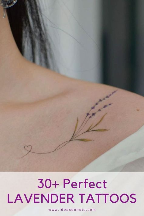 Lavender, with its delicate purple hues and timeless symbolism, has become a popular choice for body ink enthusiasts. Lavender Shoulder Tattoo, Lilac Back Tattoo, Lavender Tattoo Ideas, Small Lavender Tattoo, Lavender Tattoo Black, Lavender Tattoo Design, Purple Flower Tattoo, Tattoo Lavender, White Rose Tattoo