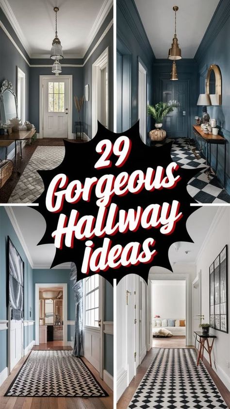 Brighten up your space with 29 gorgeous gray hallway ideas. Combine gray tones with light accents to create a lively and welcoming hallway. Gray Hallway Ideas, Long Hallway Decorating Narrow, Upstairs Hallway Decorating, Grey Hallway Ideas, Dark Hallway Ideas, Welcoming Hallway, Gray Hallway, Eclectic Hallway, Decorating Hallways