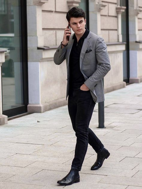 Charcoal Grey Pants Outfit, Charcoal Blazer Outfit Men, Charcoal Blazer Outfit, Grey Blazer Black Pants, Black Pants Outfits, Grey Pants Outfit, Light Grey Blazer, Black Pants Outfit, Black Oxford Shoes