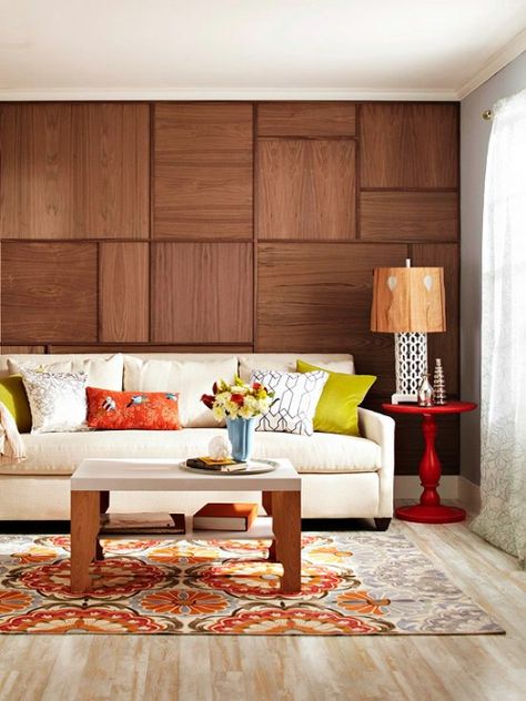 Wood Grain Wall  Love that it invokes memories of 70's wood veneer panelling, but in a modern way. Diy Wood Wall Paneling, Koti Diy, Tv Fal, Diy Wood Wall, Wood Wall Design, Wood Walls, Into The Wood, Wood Accent Wall, Wood Panel Walls