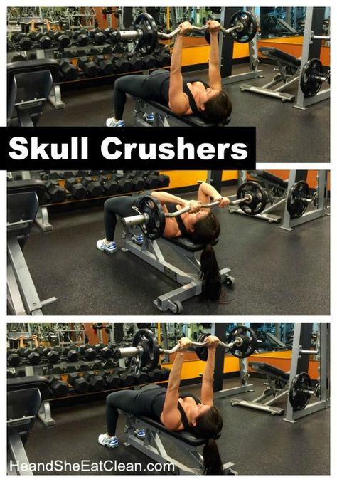 Looking for a great triceps exercise? Try skull crushers to sculpt your arms. #fitness #workout #weights #arms #heandsheeatclean Forearm Workout At Home, Skull Crushers, Workout Pics, Sweat Workout, Gym Routine, Triceps Workout, Core Muscles, In The Gym, Muscle Growth