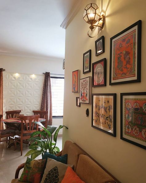 Indian Home, Indian Decor, Living room Decor, Gallery Wall, Handpainted, Indian Folk Art, Artwork Wall Art Indian Home Decor, Folk Art Decor Living Rooms, Indian Gallery Wall Ideas, Indian Art Gallery Wall, Indian Wall Decor Living Room, Living Room Wall Decor Ideas Indian, Indian Decor Living Room, Living Room Decor India, Home Decor Ideas Indian