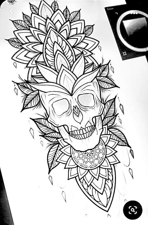 Ornamental Skull Tattoo, Men’s Tattoo Stencils, Geometric Skull Tattoo Design, Mandala Tattoo Stencil Men, Leg Tattoo Stencil For Men, Calf Sleeves Tattoo, Mandala Skull Tattoo Design, Mens Leg Tattoo Ideas, Skull Mandala Tattoo