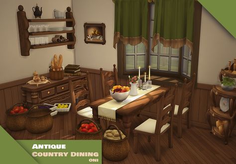 Antique Country Dining | O-ni on Patreon Sims 4 Cottage, Mods Sims 4, Sims Medieval, The Sims 4 Packs, Sims 4 Game Mods, Country Dining, Sims 4 House Design, Casas The Sims 4, Sims 4 Mm