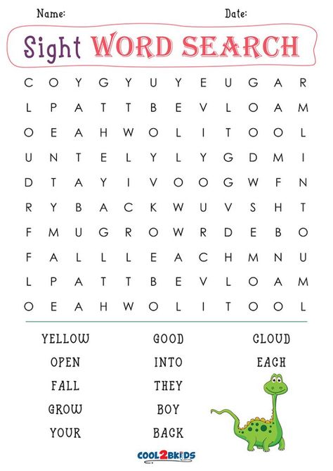 Printable 1st Grade Word Search - Cool2bKids Sight Word Word Search, First Grade Words, Free Word Search, Hidden Words, Free Word, Word Searches, Word Search Puzzles, Unschooling, Sight Word