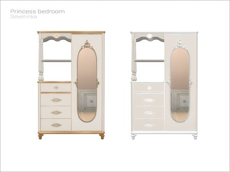 Wardrobe (functional dresser) with carved handles and decorative mirror Found in TSR Category 'Sims 4 Dressers' Ts4 Cc Dresser, Sims 4 Cc Dresser Furniture, Sims 4 Cc Dresser, Sims 4 Dresser, Sims 4 Mirror Cc, S4cc Furniture, Princess Furniture, Asian Bedroom, Sims 4 Beds