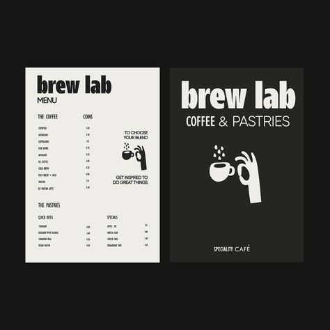 Brand identity for Brew Lab cafe. Elevate your coffee experience☕️ Coffee Shop Mockup, Cafe Brand Identity Design, Coffee House Branding, Menu Coffee Design, Coffee Brand Identity, Menu Design Cafe, Cafe Branding Identity, Cafe Flyer, Native Cafe