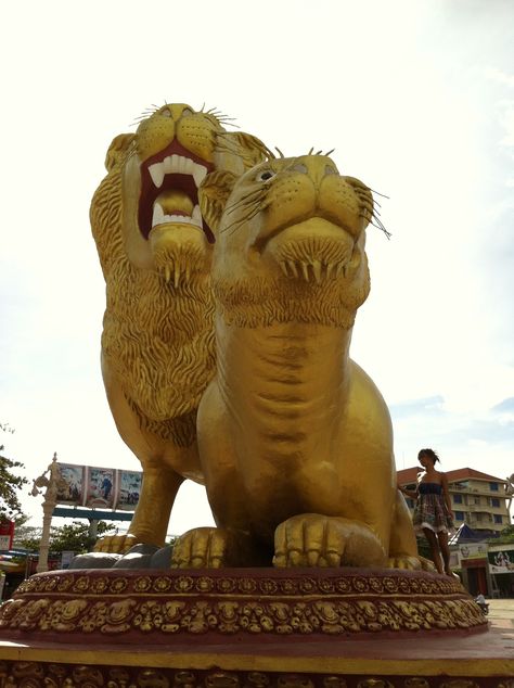 Lion Statue Roundabout in Sihanoukville Cambodia Sihanoukville Cambodia, Lion Statue, Cambodia, Lion Sculpture, Lion, Statue, Sculpture, Quick Saves, Art