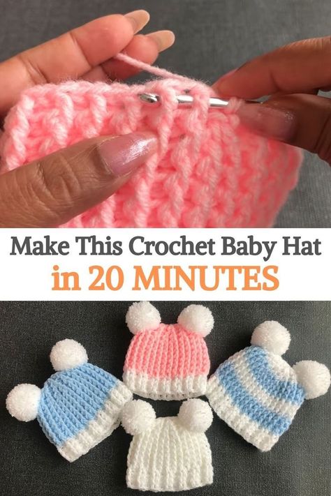 Free Crochet Baby Beenies, Free Baby Beanie Crochet Pattern, Crochet Baby Hat 0-3 Months Free Pattern, Baby Crochet Hats Free Pattern, Easy Crochet Baby Hat, Corak Krusye, Crochet Baby Hats Free Pattern, Crochet Baby Cap, Baby Hat Free Pattern