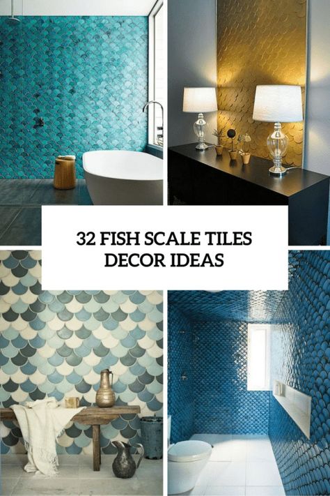 Gorgeous and eye-catching fish scale tiles decor ideas in 2023 20 Black Fish Scale Tile Bathroom, Fish Scale Backsplash Perigold, Fish Scale Tile Bathroom, Dark Tile Bathroom, Blue Fishscale Tile Bathroom, Powder Room Accent Wall, Blue Fish Scale Tile, Red Kitchen Walls, Interior Design Business Plan