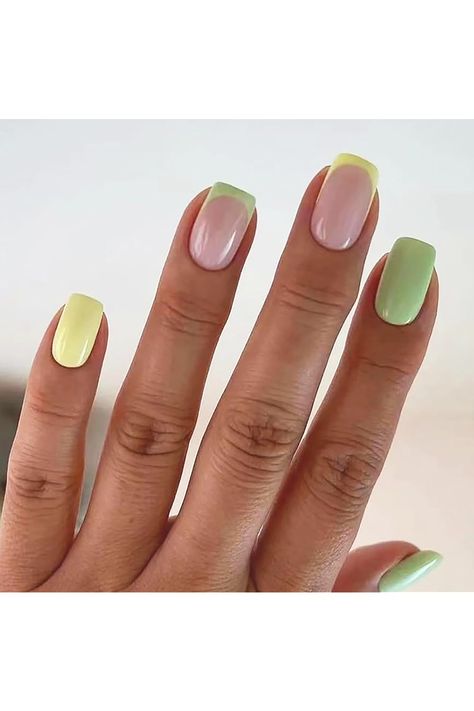 French Tip Press on Nails Medium Square Fake Nails Green and Yellow False Nails with Design Glossy Acrylic Nails Full Cover Stick on Nails Cute Press on Nails Artificial Nails for Women 24Pcs Nails Green And Yellow, Yellow Green Nails, Green And Yellow Nails, Fake Nails Green, Glossy Acrylic Nails, Shower Nails, Cute Press On Nails, Nails Medium Square, Baby Shower Nails