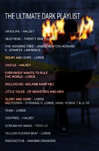 If there's any other suggestions for similar songs, please add it in a comment. #music #songs #dark #playlist #indie #alternative #halsey #lorde #rock #pop Alternative Songs Playlists, Book Inspired Playlist, Dystopian Songs, Dark Feminine Playlist, Dark Feminine Songs, Alternative Music Playlist, Witchy Playlist, Rock Songs Playlist, Alternative Playlist