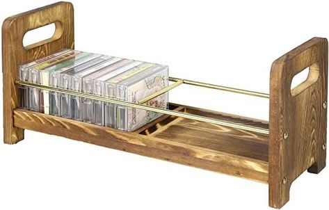 MyGift Retro Cassette Tape Holder Storage Rack with Rustic Burnt Wood Finish and Brass Metal Wire Frame Cassette Tape Holder, Cassette Storage, Burnt Wood Finish, Cassette Tape Storage, Black Cherry Wood, Tape Storage, Metal Tape, Retro Cassette, Burnt Wood