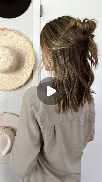 Half Up Top Knot Long Hair, Karly Porter Hair, Top Knot Half Up Half Down, Half Up Hairstyles For Medium Hair, Half Up Top Knot, Half Top Knot, Hair Half Up Half Down, Trending Songs, Half Up Half Down Hair