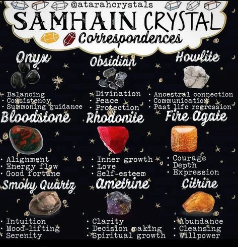 Crystals For Samhain, Samhain Intentions, Samhain Spells Witchcraft, Samhain Spell Jar, Samhain Altar Ideas, Samhain Crystals, Celebrating Samhain, Samhain Aesthetic, Witchy Notes