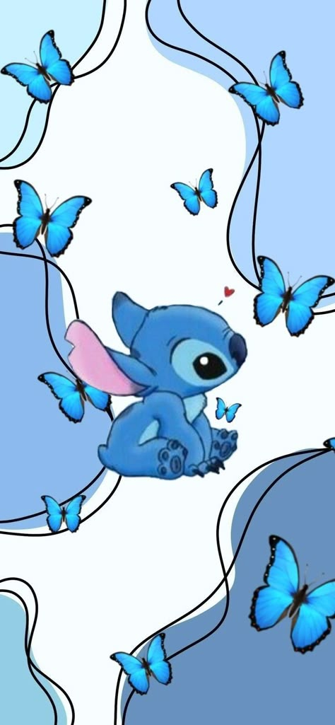 Stitch Wallpaper, Lilo And Stitch Drawings, Lilo And Stitch, Cartoon Character, Cute Wallpapers, Butterflies, Iphone Wallpaper, Wallpapers, Iphone