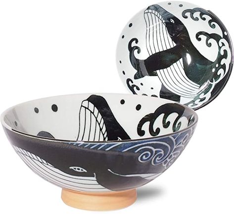 Amazon.com | Minorutouki Rice Bowl Extra Large White Wave Whale Blue φ5.8×H2.6in 7.76oz Made in Japan: Rice Bowls Japanese Rice Bowl, Cute Cat Pattern, Whale Blue, Traditional Pottery, Japanese Rice, Microwave Ovens, Porcelain Blue, Rice Bowl, Japanese Ceramics