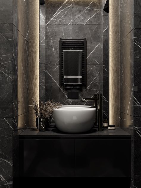 Bathroom Ideas Dark Marble, Dark Grey Marble Bathroom, Grey Onyx Bathroom, Marble Factory, Nero Marquina Bathroom, Blue Apartment, Grey Marble Bathroom, Black Marble Floating Sink, Marble Bathroom Designs