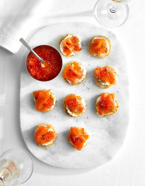 35 Christmas recipes to inspire a memorable festive feast | Home Beautiful Crunchy Stuffing, Salmon Blinis, Smoked Salmon Blinis, Chives Recipe, Canapes Recipes, Whipped Ricotta, Salmon Roe, Pavlova Recipe, Small Food Processor