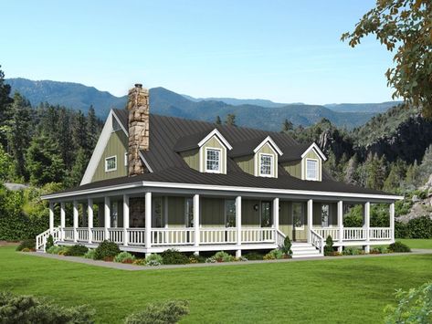 062H-0241: Two-Story House Plan with Country Charm Farmhouse With Wrap Around Porch, Porch House, Wraparound Porch, Country Ranch, Porch House Plans, Farmhouse Flooring, Bedroom Suites, Country Style House, Country Style House Plans