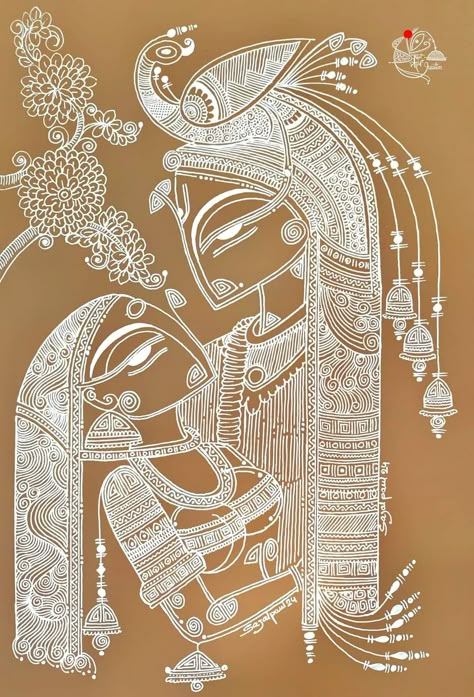 Madhubani Painting Wall Decor, Madhubani Canvas Paintings, Madhubani Art On Canvas, Abstract Indian Art, Canvas Painting Ideas Indian, Madhubani Sketch, Madhubani Art Krishna, Alpona Drawing, Madhubani Art Design