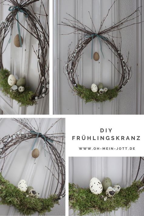 DIY Ostertürkranz! Anleitung für den schnellen Kranz jetzt auf sem Blog 🐇 #diy #ostern #osterdekoration #türdeko #osterkranz #ostereier Påskeaktiviteter For Barn, Takken Decor, Diy Osterschmuck, Diy Frühling, Decoration Vitrine, Easter Craft Decorations, Spring Easter Crafts, Easter Inspiration, Easter Eggs Diy