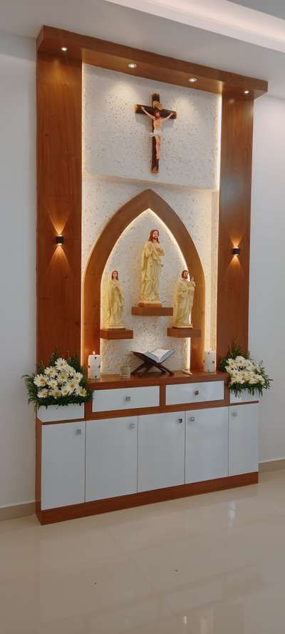 Christian Room Decor, Home Altar Catholic, Kitchen Wardrobe Design, Church Building Design, Altar Design, Catholic Decor, Small House Front Design, Interior Design Gallery, Temple Design For Home