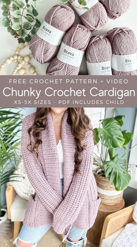 Chunky Crochet Cardigan, Cardigan Ideas, Crochet Cardigan Pattern Free, Crochet Cardigan Sweater, Crochet Sweater Pattern Free, Haken Baby, Crochet Clothes Patterns, Crochet Jacket, Crochet Cardigan Pattern