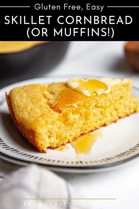 This gluten free cornbread recipe is a cinch to make, and it can be on your table in under 30 minutes! It’s lightly sweet, ultra fluffy and supremely moist, and you can make it in a skillet OR as muffins. Cornbread Recipe Easy, Homemade Cornbread Mix, Easy Skillet Cornbread, Gluten Free Cornbread Muffins, Country Cornbread, Skillet Cornbread Recipe, Cornbread Skillet, Gluten Free Cornbread Recipe, Easy Cornbread Recipe